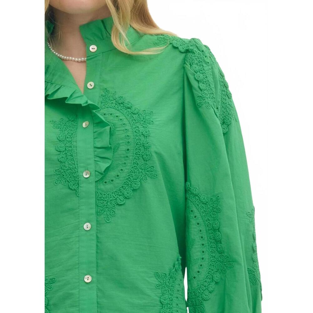 NEW ENTRO susie embroidered top in green - Picture 5 of 5